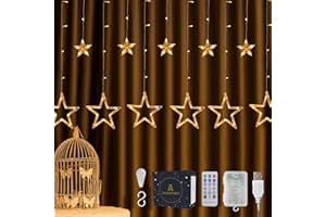 DazSpirit 12 Luci LED per tende a stella 3,5 m 138LED, telecomando e 20 ganci, alimentazione USB o batteria, 8 modalità, impermeabile, interni ed esterni (bianco caldo)