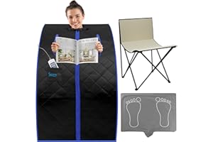 SereneLife Sauna, Sauna Portable/Infrarouge, Vapeur, Spa Maison, Perdre du Poids, Détox, Tente Chauffante Mobile, Pliable Cabine avec Coussin Chauffant pour Les Pieds et Chaise Pliante