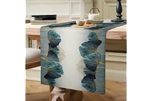 ETOLISHOP Camino de Mesa Doradas Verde Azulado Ginkgo Hojas Retro Rústico Mantel de Mesa Mantel Decorativo Fácil de Limpia Lino Moderno Caminos de Mesa para Decoración de Mesa Sala de Estar Picnics 40x140cm
