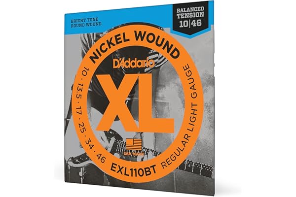 D'Addario EXL110BT Nickel Wound Electric Guitar Strings, Balanced Tension Regular Light, 10-46, 10-46, Regular Light, Balanced Tension, 1-Pack