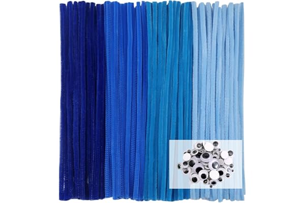 TOAOB 100pcs Cure Pipes en Chenilles Bleu Thème Tiges de Fils Cleaner avec Yeux Mobiles Autocollants Loisirs Creatifs Idéal pour Créer Toutes Sortes d'animaux Travaux Manuels