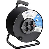Electraline 94014 Empty Cable Reel Housing, 4 Sockets, Roll Capacity 50 Metres, Grey