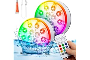 LIEBERWELL Éclairage de Piscine Lumière Sous-marine, 2 pièces Lumière LED Sous-Marine Rechargeable USB, Lampe de Piscine étanche IP68 avec Télécommande, RVB 16 couleurs pour étang, Jardin, Fontaine, Baignoire
