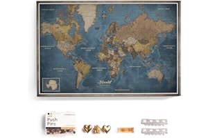 CANVASCALE Canvas World Map with Cork Pin Board - English Lettering - Decorative Wall Decoration for All Rooms - Canvas Pictures with World Map Motif (120x80 cm, Pattern 13)