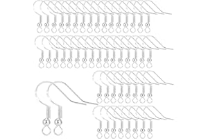 SAIZONE Pendientes de ganchillo, pendientes de pendiente, ganchos de oreja, plata de ley 925, ganchos de hilo de oreja hipoalergénicos con bola de resorte, pendientes de bricolaje (plata, 50 piezas)