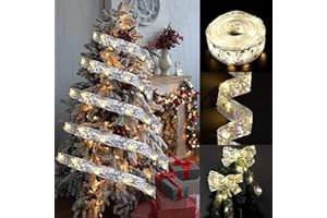 GLAXCIDY Świąteczna wstążka świetlna, 5 m, 50 diod LED, zasilanie bateryjne, łańcuch świetlny z 2 trybami, dekoracja choinkowa, do ogrodu, na taras, świąteczna dekoracja