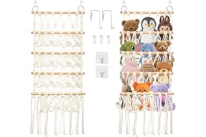 Libershine Kuscheltier Aufbewahrung Netz, Stofftier Aufbewahrung Boho Deko, Aufbewahrung Kinderzimmer Netz für Kuscheltiere, Kinderzimmer Deko Weiß, Kommt mit Haken, Klebehaken und Spurlosen Haken
