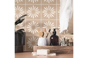 Sirface Peel & Stick Vinyl Tiles - Boho Floral - Pack of 24: Easy DIY Installation - Home Décor Decals - Durable & Stylish Coverings (CREAM, 10CM)