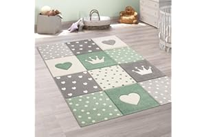 ‎PACO HOME Paco Home Teppich Kinderzimmer Junge Mädchen Kinderteppich Spielteppich Kurzflor 3D Optik Pastell Punkte Herzen Krone, Grösse:80x150 cm