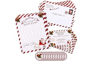 AnyDesign Christmas Official Letters Certificate from Santa Claus Set Include 5Pcs Red White Stripes Writing Letter, 5Pcs Nice List Certificate, 5 Envelopes and 10 Stickers for Family Party Favors