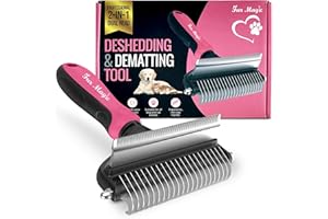 Fur Magic Deshedding and Dematting Tool – 2-in-1 Double-Sided Dog Grooming Brush for Long, Medium, Short Hair – Removes Knots, Loose Undercoat, Mats – Professional Pet Brush for Grooming Cats, Dogs