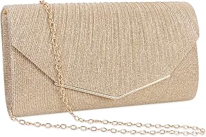 MINICLOSS Damen Abendtasche Gold Schwarz Silber - Elegante Clutch Brauttasche Kettentasche Aus Satin - Funkelnde Umschlagtasche für Ball, Hochzeit und Party