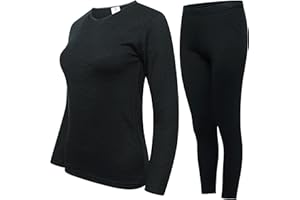 DOLCE ENVY Pack of 1 Womens Thermal Underwear Set Ultra Soft Crew Neck Long Sleeved Base Layer Tops & Bottoms