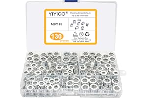 YIYICO Nakrętka gwintowana do drewna, 130 szt., tuleja gwintowana M6, mufa rampowa, asortyment nakrętek imbusowych ze stali ocynkowanej do mebli drewnianych (M6 x 15, 130 szt.)