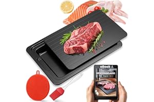Tabla Descongelación Rápida Alimentos - Placa de Aluminio 35,5X20,5X0,2cm con Cepillo Silicona y Pincel - Bandeja Reutilizable y Profesional para Carne Pescado Pollo - Cocina Higiénica | Three Stars