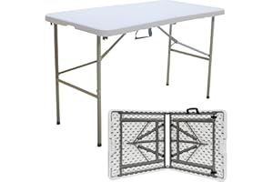 Direct Online Houseware House Of Home 4ft Folding Table Heavy Duty Foldable Collapsible Trestle Table for Indoor Outdoor Use White Pasting Camping Table with Handle