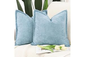 MADIZZ Set of 2 Chenille Velvet Cushion Covers with Flange Soft Boho Textured Throw Pillow Covers Broadside Pillowcases Modern Farmhouse Home Decor for Sofa Bedroom Light Blue 20x20 inch, 50x50 cm