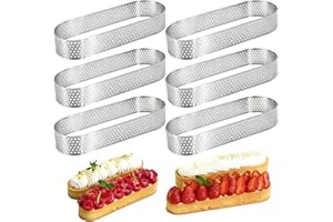 Aihoom Moule à Tartelette Ovale en Acier Inoxydable, Lot de 6, Cercle à Tarte Pâtisserie, Résistant à la Chaleur, Idéal pour Tartes et Gâteaux, Moules à Tarte Perforés pour Cuisson Parfaite,13x4.5x2cm