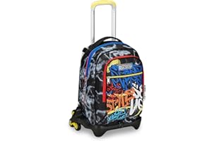SJ SEVEN Seven Trolley Scuola Jack 3 Ruote, Nero Giallo, Mark On Boy, 3 in 1, Triplo Uso, Zaino Con Carrello Sganciabile, Tasca Porta Borraccia e Crossover System, Zaino Scuola Viaggio, Bambino Ragazzo