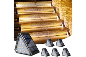 CREATESTAR Lampe Solaire pour Escalier Exterieur, Lampes Solaires D'escalier 3000K Blanc Chaud, Lumiere Solaire Escalier IP67 Etanche pour Marches Jardin Terrasse Escaliers Patio-Lot de 6