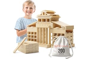 ROXPLE Träbyggstenar natur, 200 stycken, Montessori leksaker för barn från 3 år, klotar för pyssel, perfekta byggleksaker med