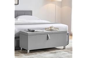 Vida Designs Valencia Storage Ottoman, Fabric in Light Grey Linen, 100x40x44cm - Storage Ottoman with Lift-Up Lid, Ideal for Toys, Bedding & Footstool Use | UKFR Certified