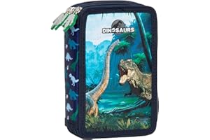 Ragusa-Trade Dino Dinosaurier T-Rex Tyranussaurus Rex, 3-Fach Federtasche Federmappe, 44 TLG. gefüllt (18) für Kinder Jungen Mädchen, blau, 20 x 13 x 7 cm