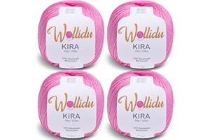 Wollidu Kira 100% Baumwolle zum Stricken und Häkeln 4 x 50g Set Häkelgarn Strickgarn - Rosa