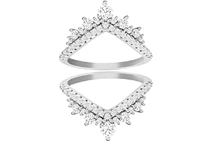 Uloveido 925 Sterling Silver Round CZ Crown Wedding Engagement Ring Guard Enhancer 2pcs V-Shape Stack Rings Set Y1027