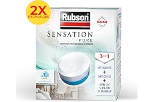 Rubson | Recharges Universelles Absorbeur d'Humidité Sensation Pure Parfum Neutre (2 x 300 g) – Recharges 3 en 1 anti-humidité, anti-odeur et sensation de fraîcheur