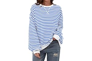 Chicrise Femme Sweat Oversize Color Block Rayé Pull Col Rond Automne Hiver Top Casual
