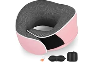 AYhome Reisekissen, Memory Foam Nackenkissen für die Reise, tragbares Flugkissen, Reisekissen für das Flugzeug mit Augenmaske und Ohrstöpsel (Rosa)