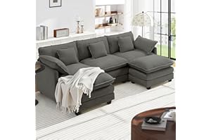 ‎URHANHERRY Urhanherry U-Form Cloud Sofa, Modulares Sektionssofa 5-Sitzer mit 2 Ottomanen, Modernes Sofa mit Armlehnen/Dekokissen, Atmungsaktivem Chenille-Stoff, U Sofa Couch für Wohnzimmer, Dunkelgrau