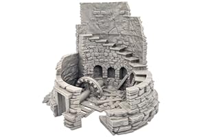 Q P QUALITY PRINTING 3D QP3D - Mulino a vento medievale in rovina - Fantasia Battle House Terrain Scenery per tavolo e RPG miniature 28-32 mm Wargame Props DnD D & D, stampato e verniciabile in 3D