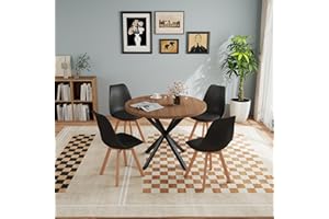 GrandCA HOME Set da pranzo Tavolo da pranzo con 4 sedie, Tavolo da pranzo rotondo in legno 100 * 100 * 75 cm, 4 sedie con schienale alto, Gambe in legno di faggio, (Marrone scuro + Nero)