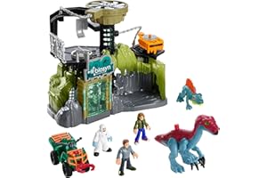Fisher-Price Imaginext Jurassic World Laboratorium dinozaurów Zestaw z figurkami (Owen Grady, Maisie i Dr Grant) i dinozaurami: terizinozaurem i dimetrodonem, dla dzieci od 3 roku życia, HPT69