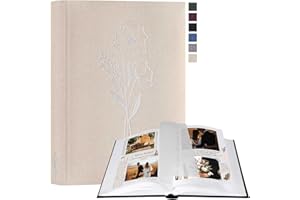 Lanpn Fotoalbum zum Selbstgestalten und Einkleben, Kleines Leinen Fotobuch 60 weißen Seiten mit Pergamin Trennblätter Fasst 9x13cm 10x15cm 13x18cm Fotos (Beige, 19x27 cm)