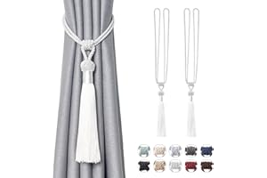 Pretty Jolly Langen Quasten Vorhang-Raffhalter Handmade geflochtene Seil Knoten drapierte Raffhalter Elegante dekorative Vorhanghalter für Zuhause und Büro, Weiß, 2 Stück