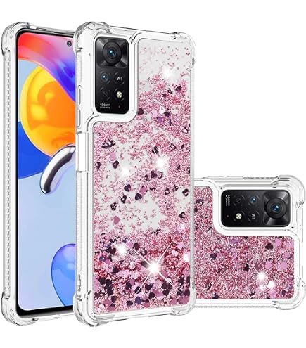 Handyhülle Für Xiaomi Redmi Note 11/11S – Glitzer Herz Love Design, Rosa TPU, Stoßfest & Kratzfest