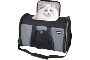 Zavothy Sac Transport Chat Chien, Sac Transport Respirant et Pliable, Caisse de Transport Chat avec Bandoulière Réglable, Matelas en Peluche Amovible, S, Gris