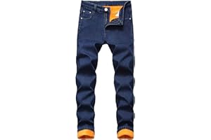 ACHINEL Men's Fleece Lined Jeans Denim Trousers Winter Warm Thick Pants with Pockets