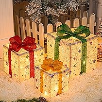 Boîtes Cadeaux De Noël Lumineuses, Décorations De Noël Avec Nœud, 58