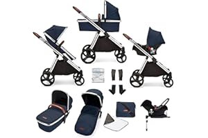 Ickle Bubba Eclipse 3 in 1 Travel System, with Galaxy Car Seat, Isofix Base & Built in 'Bubba Board (Blue with Tan Handles)