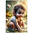 CLICKEDIN Plastic Baby Krishna Photo Posters For Pregnant Women, Self Adhesive Cute Bal Gopal Poster For Room Wall Decoration (Pack Of 1, Design 2)