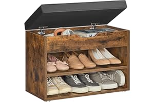 ‎VASAGLE VASAGLE Ławka na buty, półka na buty z wyściełaną poduszką, 3-poziomowy organizer na buty, 30 x 60 x 44 cm, do przedpokoju, salonu i sypialni, brąz vintage LHS020K03