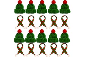 Dereine 20 Stück Mini Weihnachtsmütze, Kleine Weihnachtsmütze und Schal Set, Mini-Strickmütze des Weihnachten, Nikolausmütze Klein für Weihnachten Weinflasche Abdeckung, Puppenhaus, Weihnachtsfeiern
