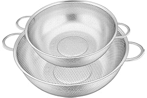 MUJILUXE Küchensieb mit Griff, 22 cm Durchmesser, 19 cm Nudelsieb aus Edelstahl zum Abtropfen von Nudeln, Gemüse und Obst, Reis, spülmaschinenfest, 2er-Set