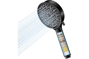 COBBE Hard Water Filter Shower Head with 6 Spray Modes, High Pressure Water Saving Shower Head with 20 Layers Filtration, Power Shower Heads with Showerhead Filter for Residual Chlorine Remove, Black