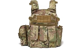 RimFly Chaleco Táctico Militar para Airsoft con Compartimentos Entrenamiento con 3 Portacargadores y Ajustable Caza Ejercito de Combate Camuflaje Paintball Multicam Protección Profesional