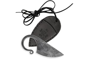 Madhammers Coltello da tasca celtico Coltello in acciaio per molle forgiato a mano in stile celtico - con custodia in vera pelle (Negro)